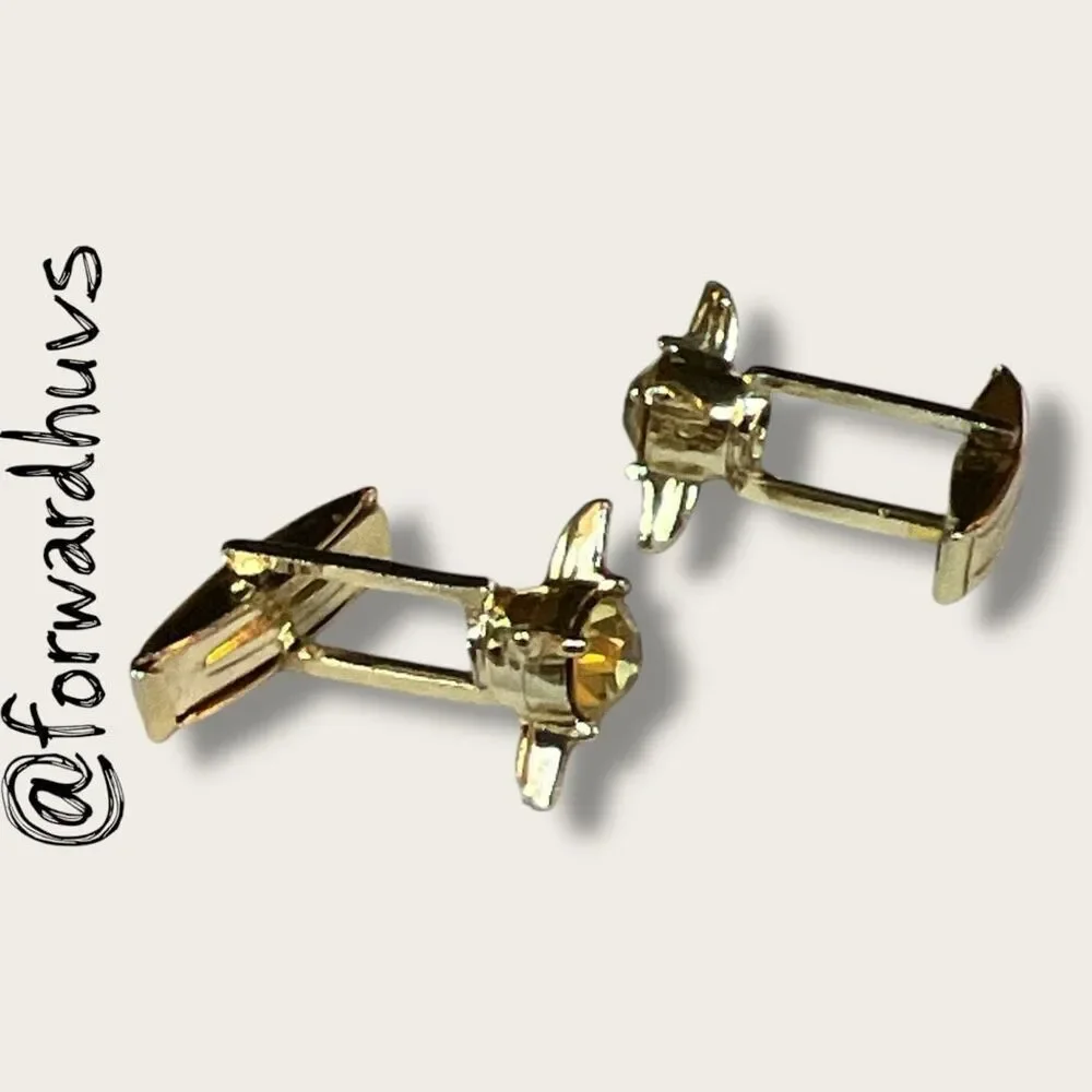 Gold Tone Vintage Cufflinks with Yellow Stones